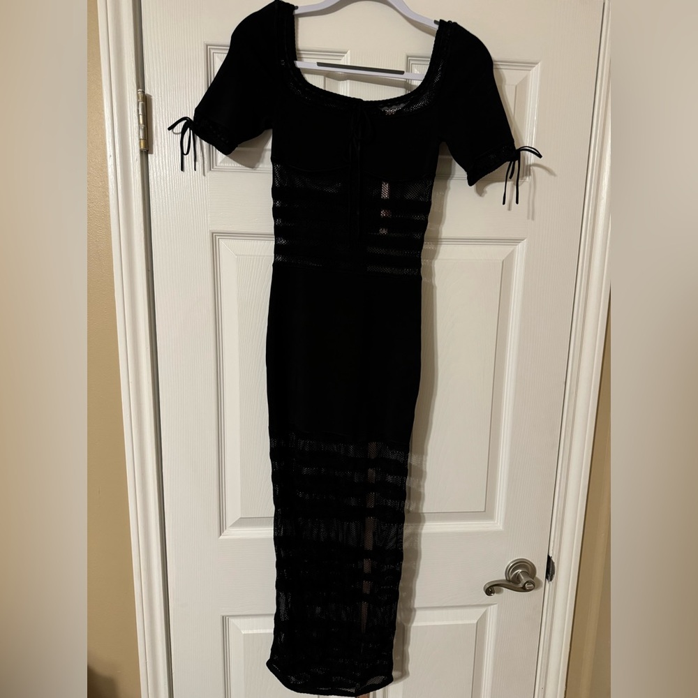 NEW HOUSE OF CB LILLA BLACK OPENWORK KNIT 
MIDI DRESS SIZE XS - Picture 12 of 15